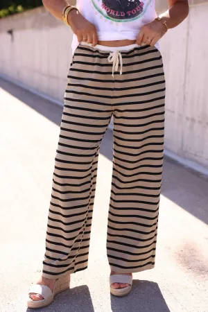 Archie Sandals Taupe and Black Striped Drawstring Pants - FINAL SALE