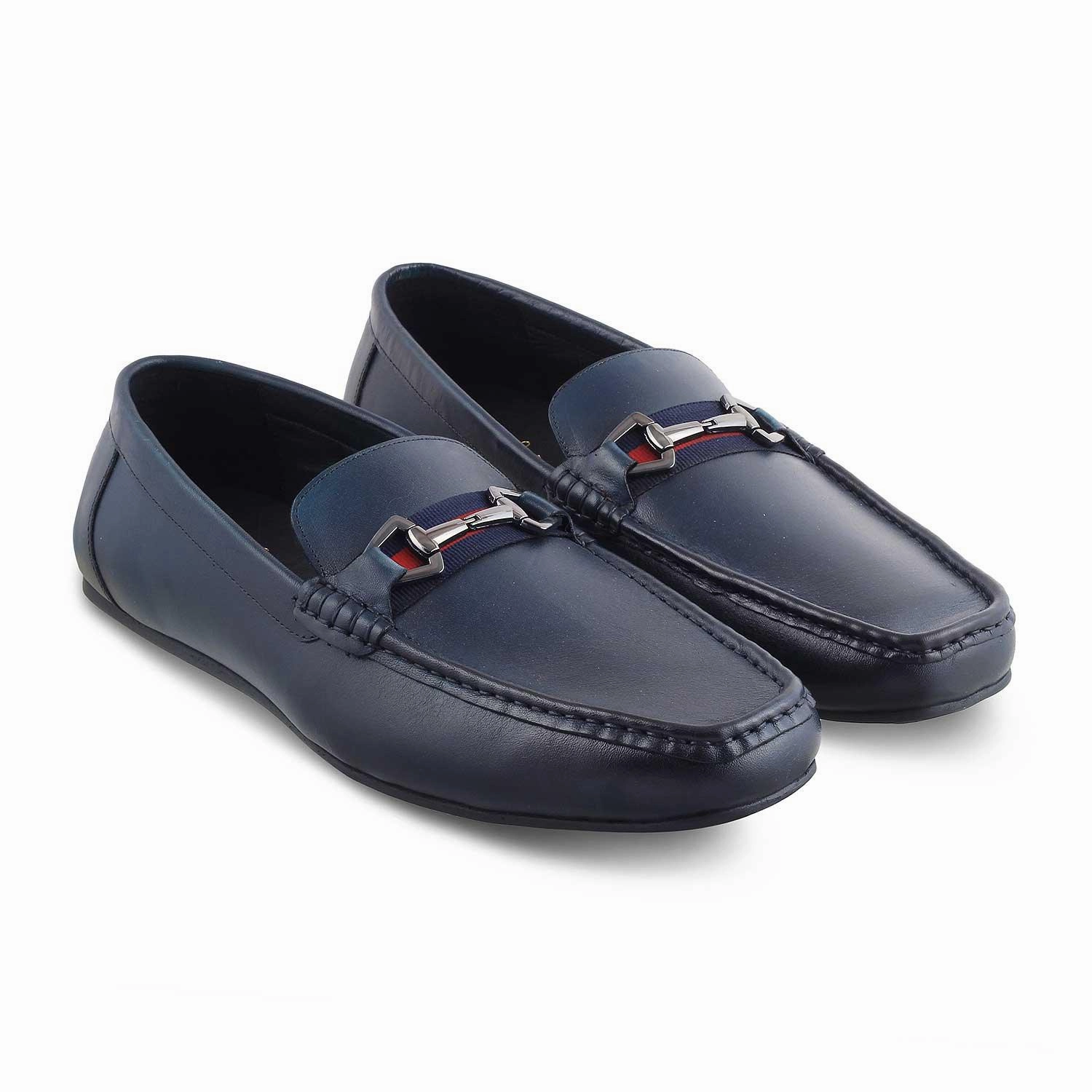 The Ondrive Blue Men's Leather Driving Loafers Tresmode Parigi Loafers