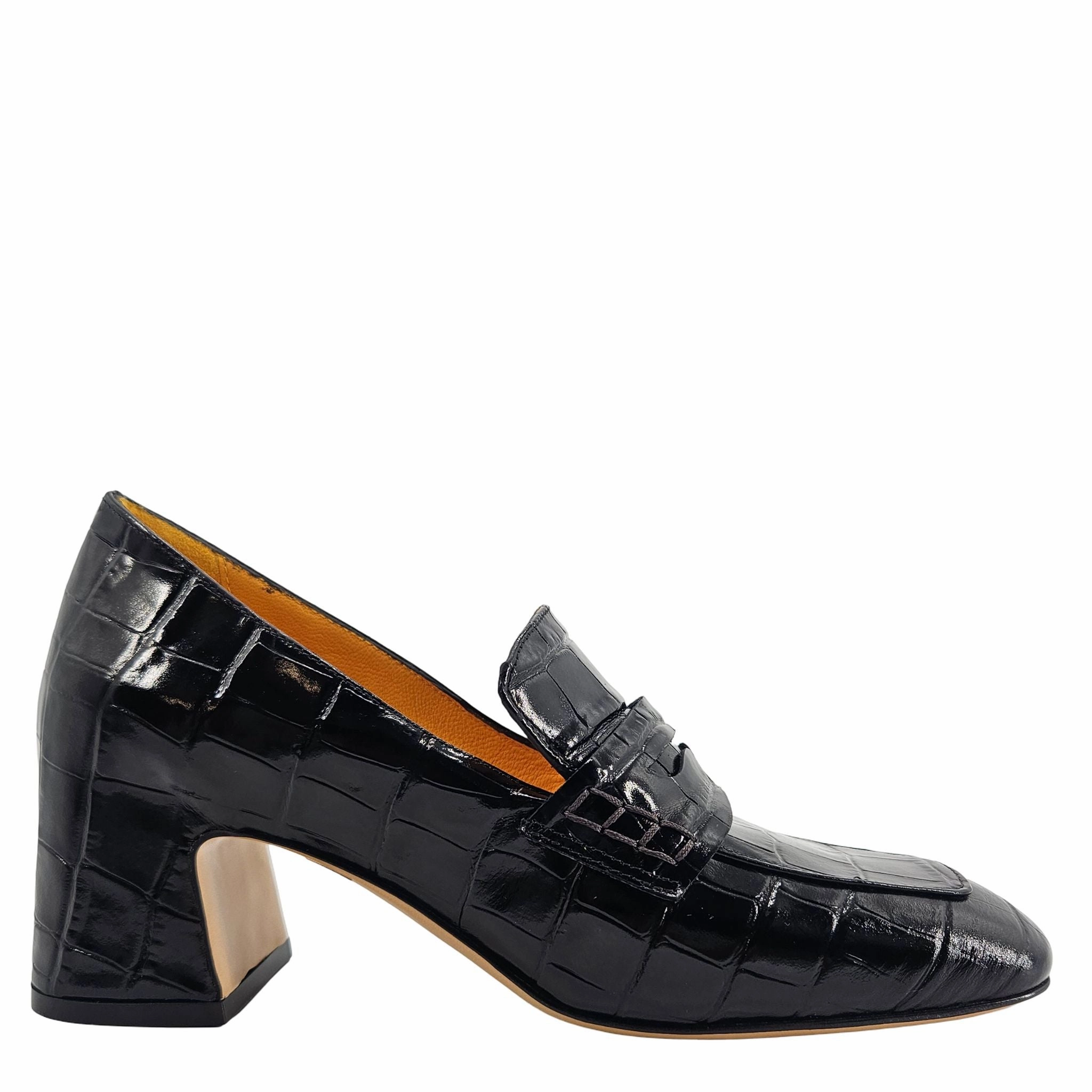 Black Leather Heel Moc Croc Leather Loafer Loafers Ebay