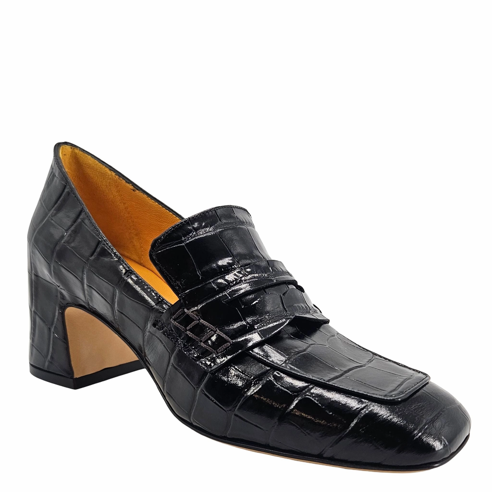 Suede Loafers Casual Black Leather Heel Moc Croc Leather Loafer