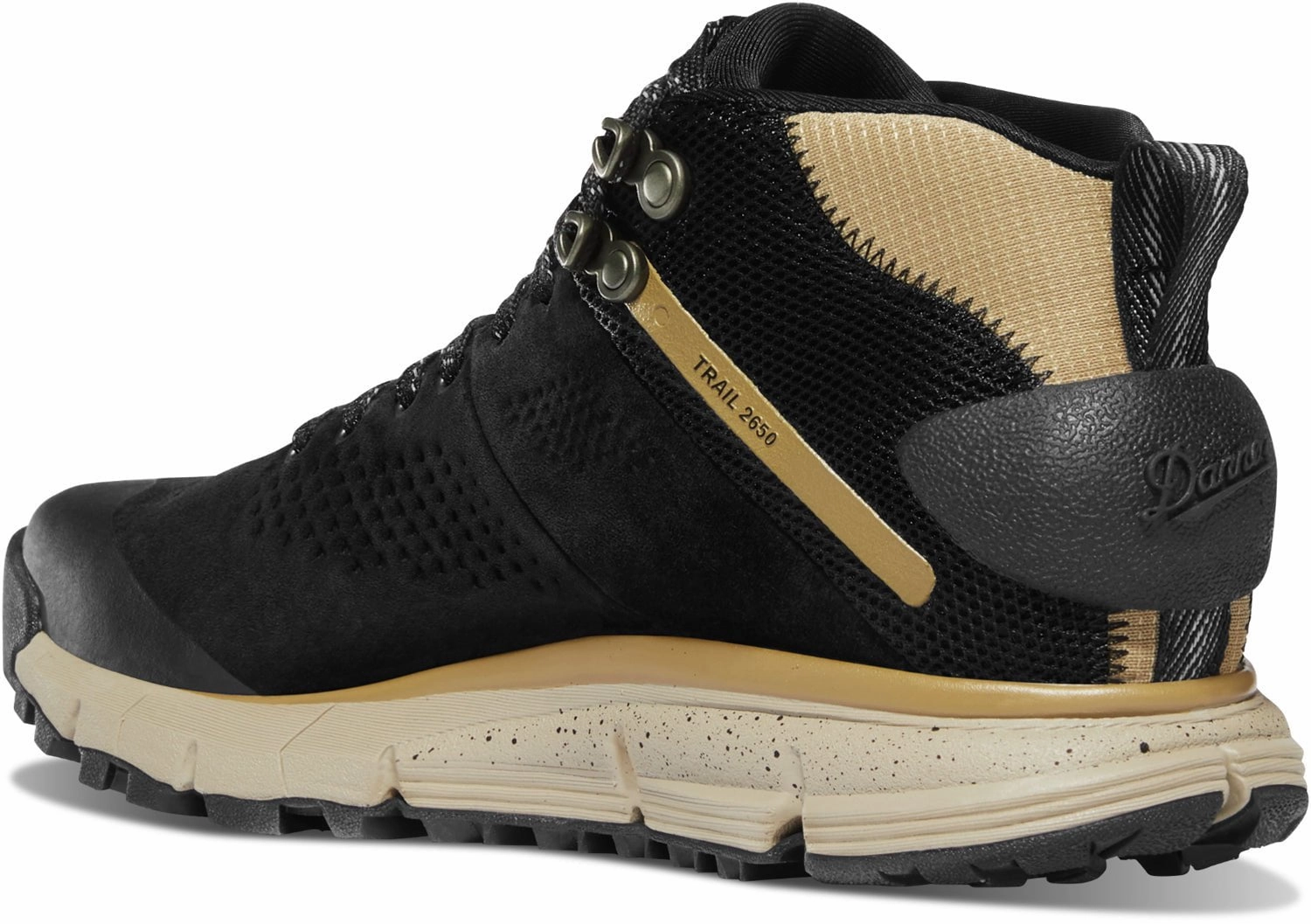 Socks And Climbing Shoes Danner Womens Trail 2650 Mid 4in GTX Black/Khaki Suede Hiking Boots