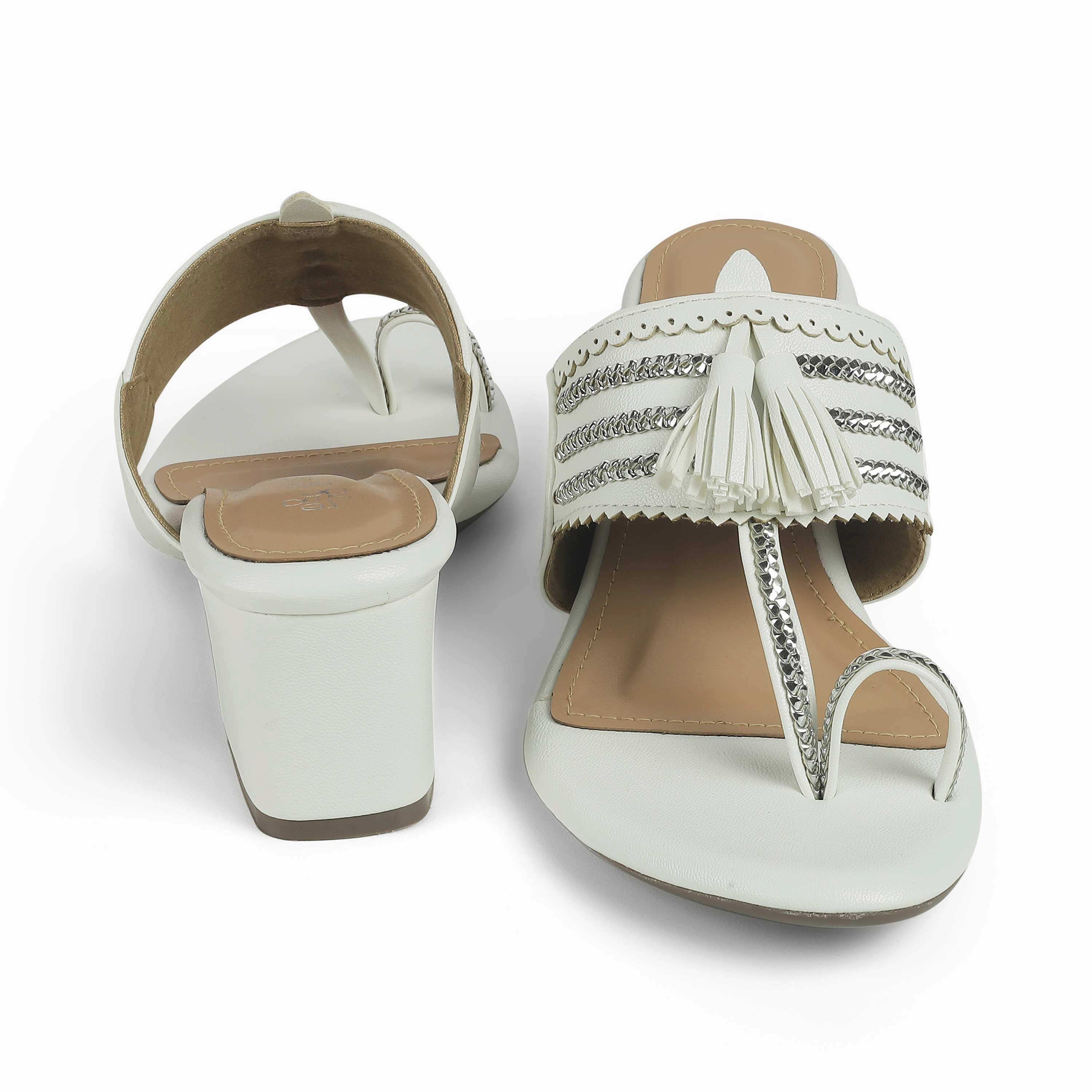 Tresmode Kola White Women's Dress Block Heel Sandals Buckle Sandals