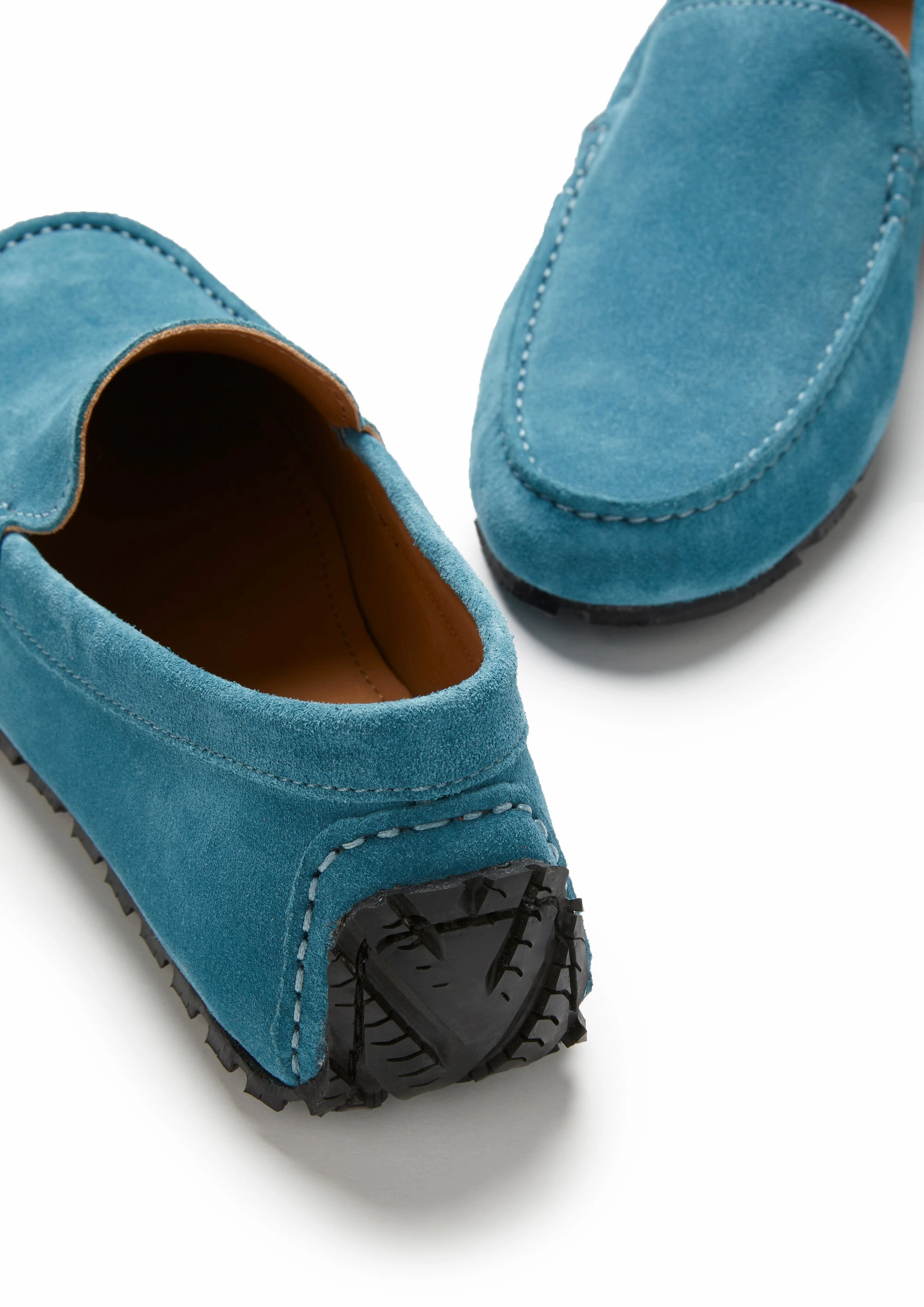 Tyre Sole Driving Loafers, petrol blue suede Bee Loafers