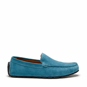 Tyre Sole Driving Loafers, petrol blue suede Most Comfortable Loafers For Walking