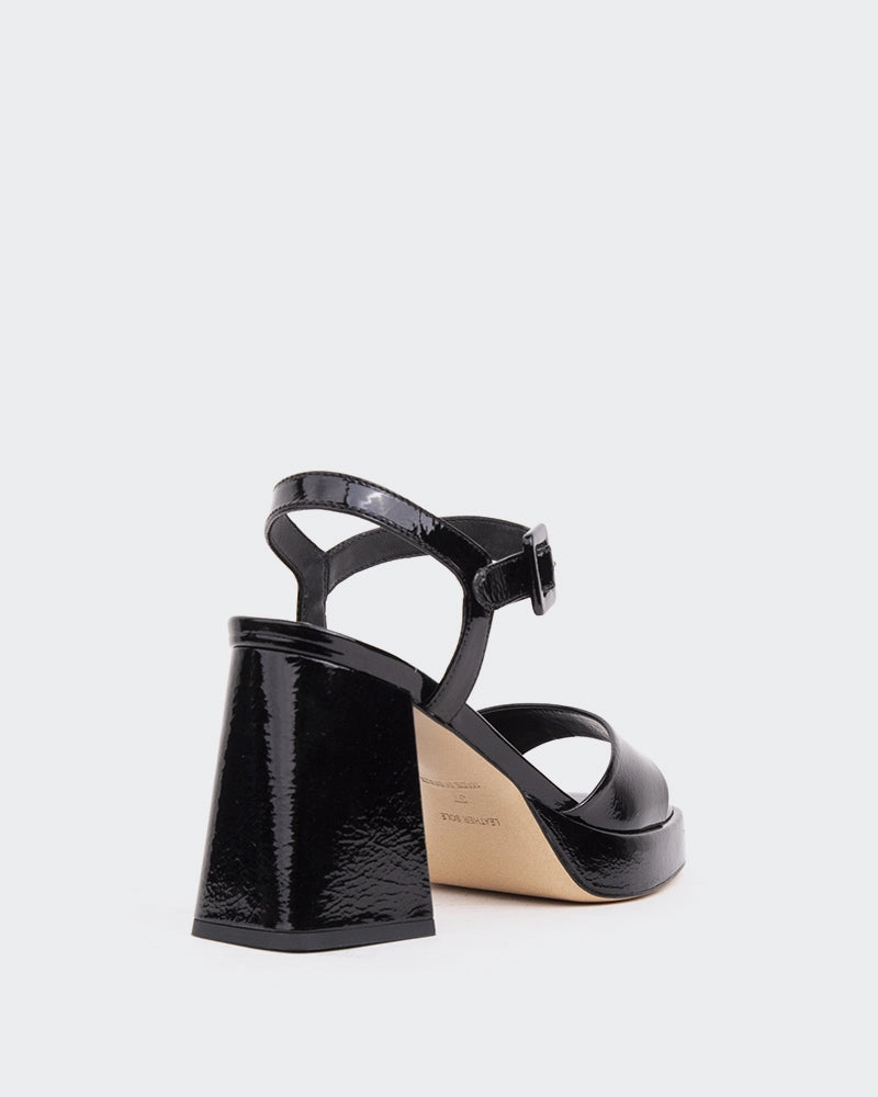 Ulias, Black Naplack/Naplack Noir Italian Shoemakers Wedge Sandals