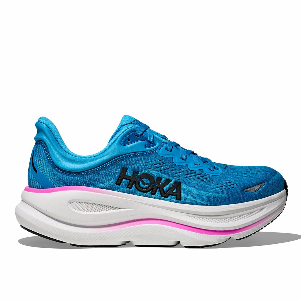 Shoes Jerusalem Womens Hoka Bondi 9 in Skyward Blue / Neon Fuchsia