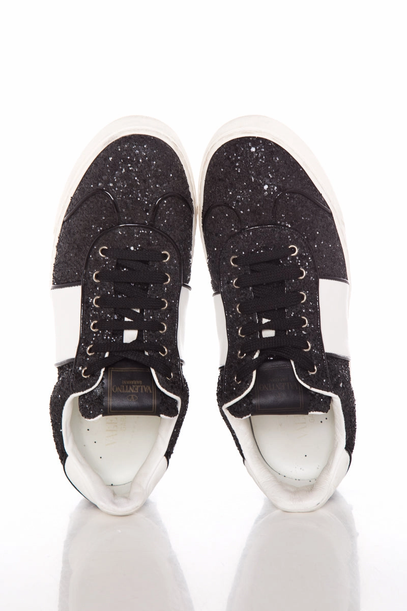Valentino Black Glitter Rockstud Sneakers SZ 38.5
