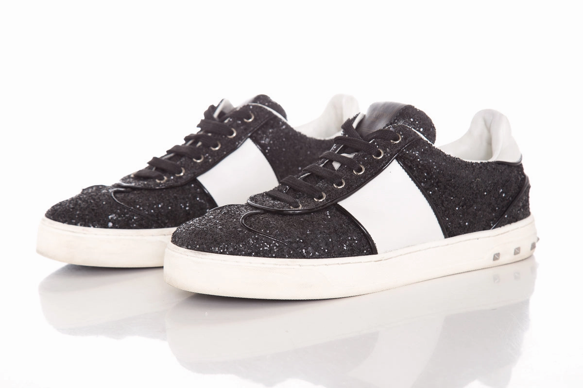Valentino Black Glitter Rockstud Sneakers SZ 38.5
