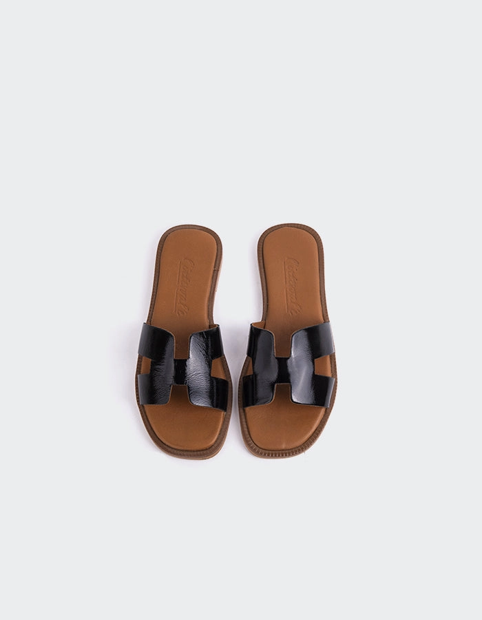 Valmy Black Patent Floopi Sandals