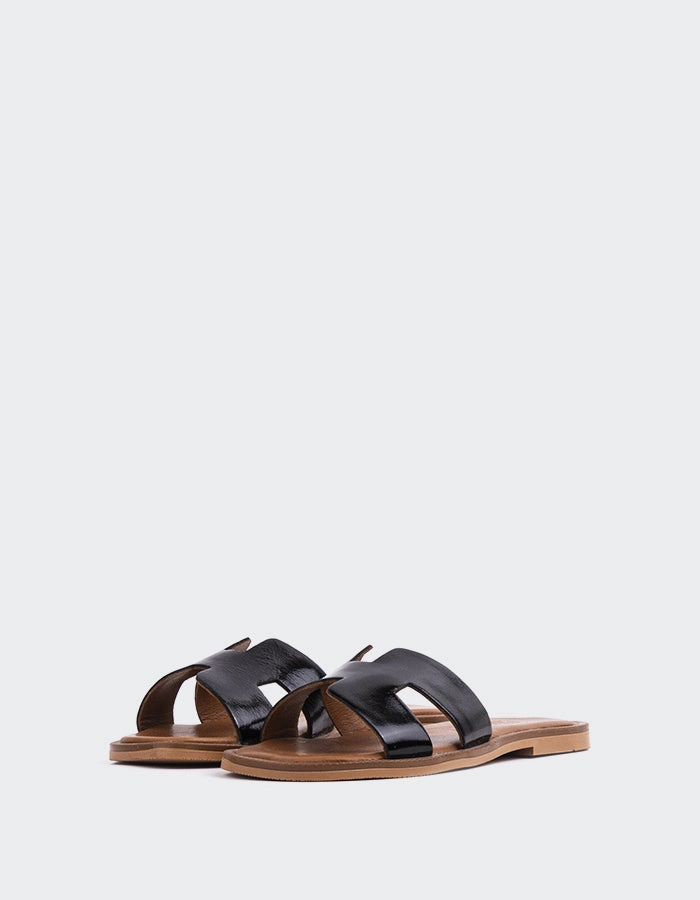 White Sandals Valmy Black Patent