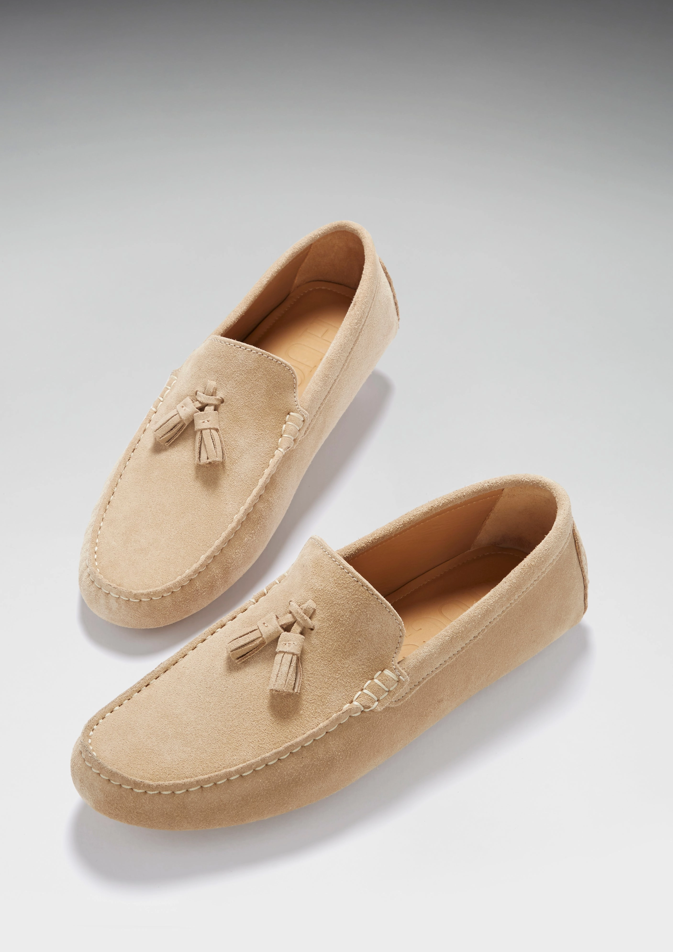 Tasselled Driving Loafers, taupe suede Comfortable Loafers