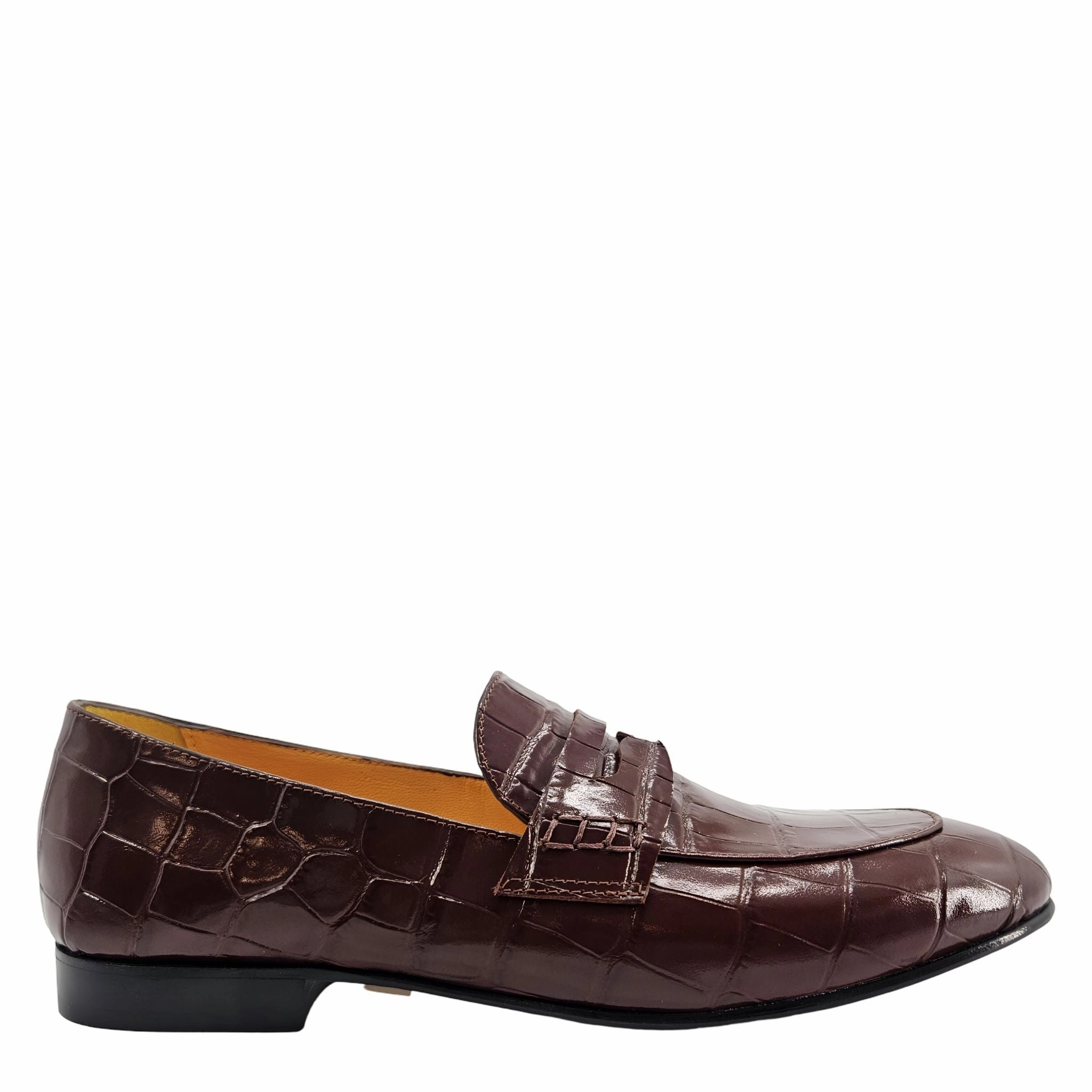 Chocolate Leather Flat Moc Croc Leather Loafer Luxury Loafers
