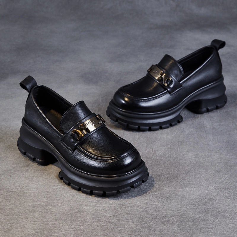 Kiltie Loafers Women Leather Chain Casual Chunky Platform Loafers