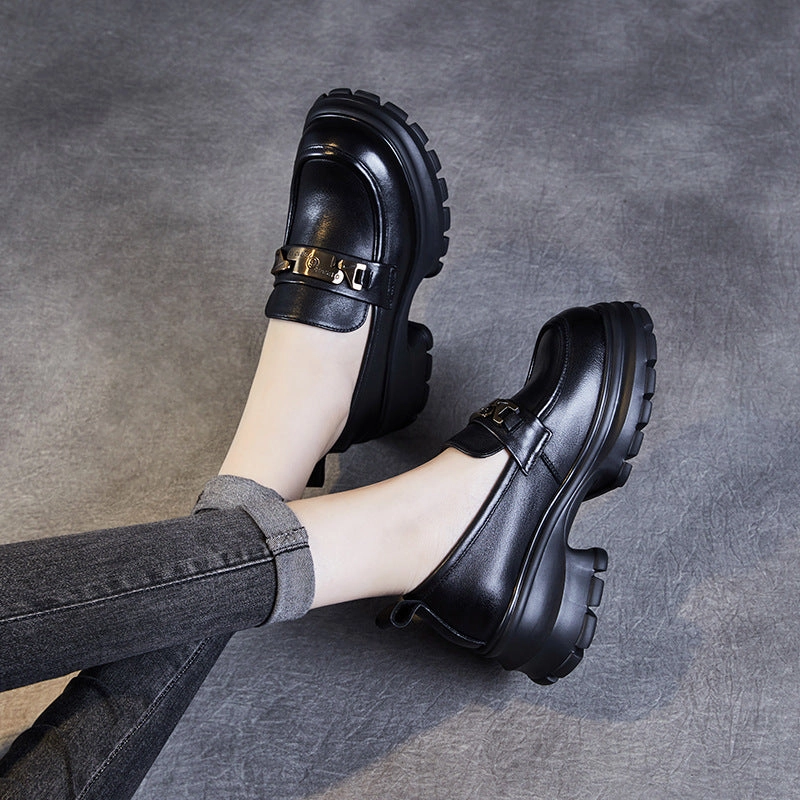 Tuxedo Loafers Women Leather Chain Casual Chunky Platform Loafers