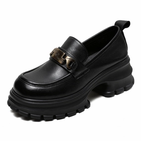 Women Leather Chain Casual Chunky Platform Loafers Ferragamo Penny Loafers