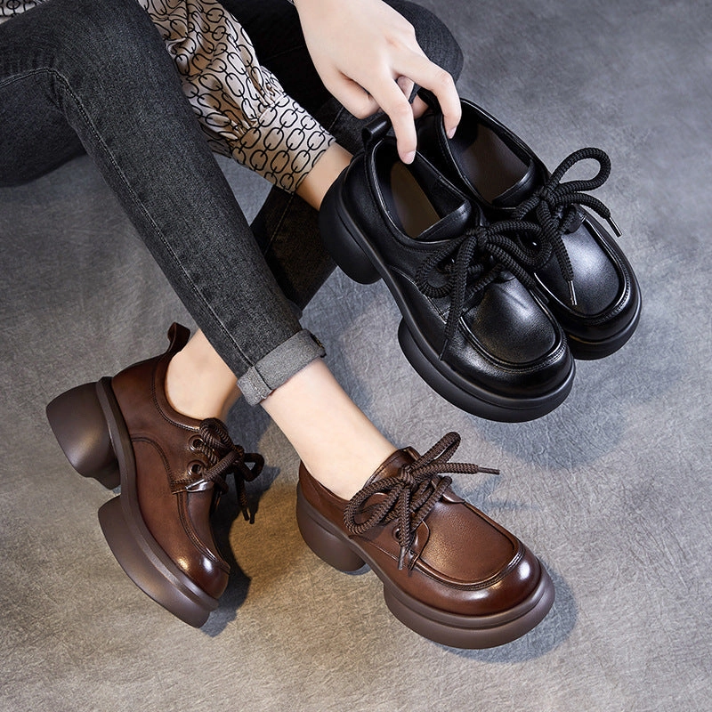 Women Minimalism Chunky Platform Lace-up Loafers Loafers With Suit