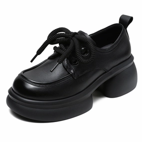 Gold Chain Loafers Women Minimalism Chunky Platform Lace-up Loafers