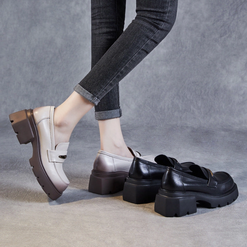 Keen Loafers Women Minimalist Cowhide Retro Chunky Soled Loafers