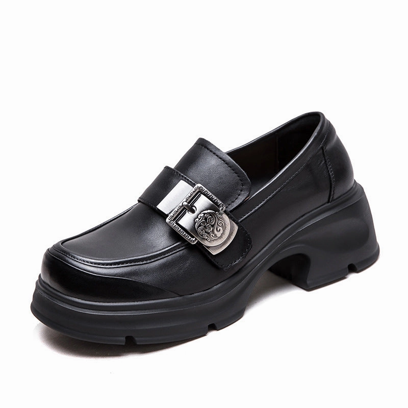 Women Retro Buckle Leather Chunky Heel Loafers Loafers Shoes