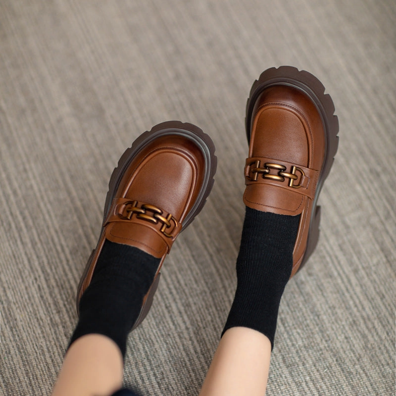 Franco Sarto Lucia Loafers Women Retro Chain Leather Chunky Platform Loafers