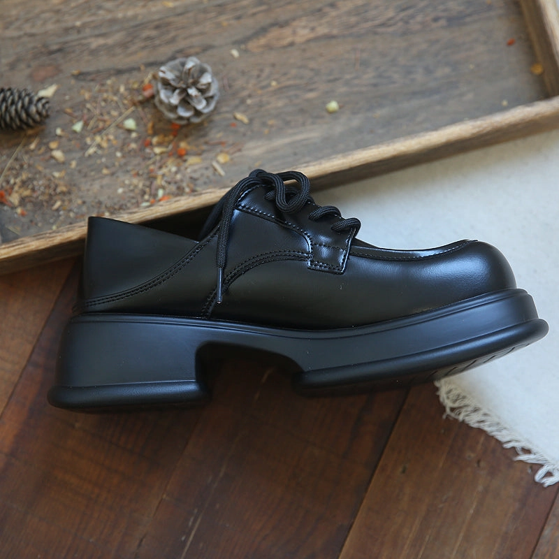 Women Retro Cowhide Thick Sole JK Loafers House Shoe Loafers