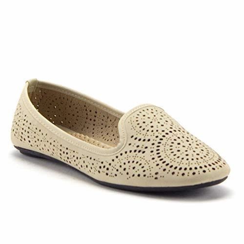 Women's Kelly-18 Laser Cut Out Slip On Smoking Loafers Ballet Flats Shoes Loafers Dupes
