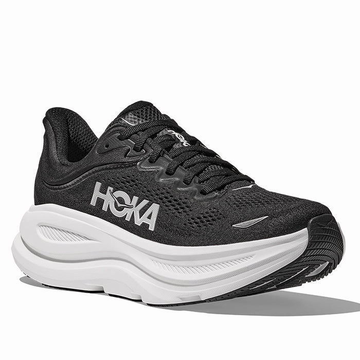 Slippery Womens Hoka Bondi 9 Wide in Black/White